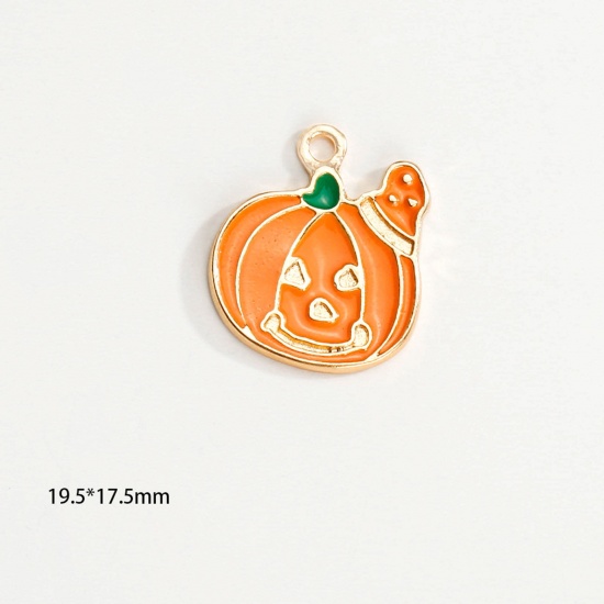 Picture of Zinc Based Alloy Halloween Charms KC Gold Plated Multicolor Pumpkin Enamel 20mm x 18mm, 10 PCs