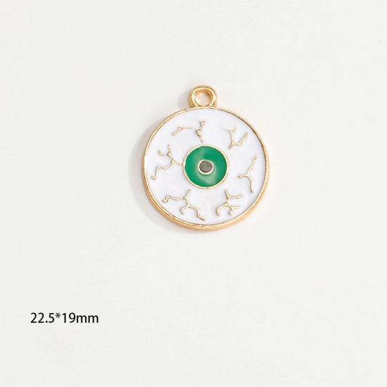 Picture of Zinc Based Alloy Halloween Charms KC Gold Plated Multicolor Eyeball Enamel 23mm x 20mm, 10 PCs