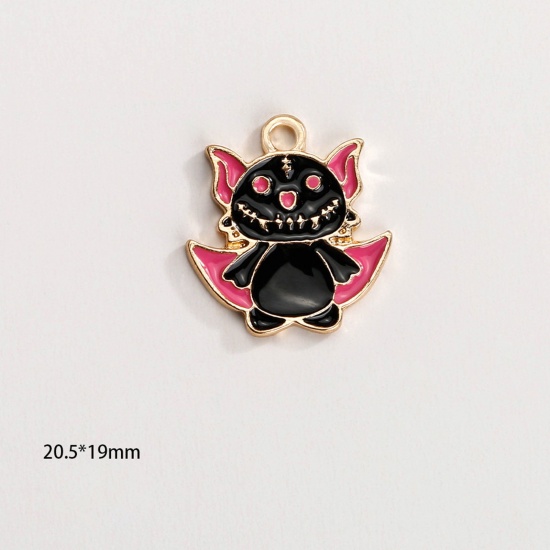 Picture of Zinc Based Alloy Halloween Charms KC Gold Plated Multicolor Halloween Devil Enamel 21mm x 19mm, 10 PCs