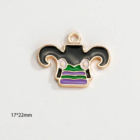 Picture of Zinc Based Alloy Halloween Charms KC Gold Plated Multicolor Halloween Devil Enamel 23mm x 17mm, 10 PCs