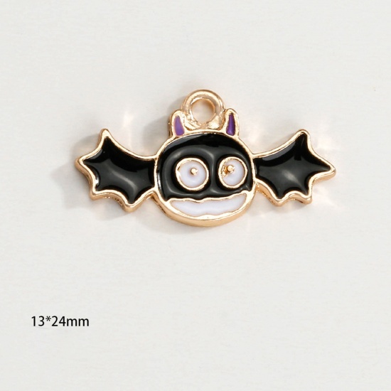 Picture of Zinc Based Alloy Halloween Charms KC Gold Plated Multicolor Halloween Devil Enamel 25mm x 13mm, 10 PCs