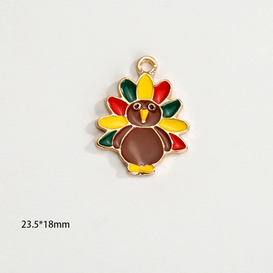 Picture of Zinc Based Alloy Halloween Charms KC Gold Plated Multicolor Turkey Animal Enamel 24mm x 18mm, 10 PCs