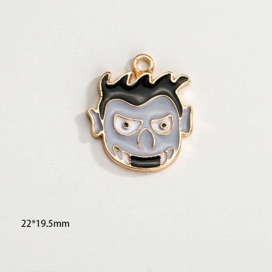 Picture of Zinc Based Alloy Halloween Charms KC Gold Plated Multicolor Halloween Devil Enamel 22mm x 20mm, 10 PCs