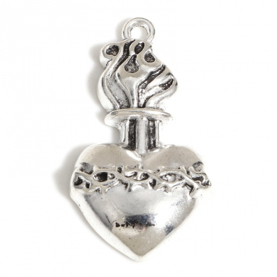 Picture of Zinc Based Alloy Religious Pendants Antique Silver Color Ex Voto Heart 3.6cm x 1.9cm, 20 PCs