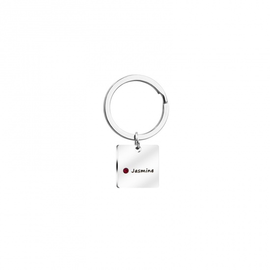 Picture of 1 Piece 304 Stainless Steel Birthstone Blank Stamping Tags Keychain & Keyring Silver Tone Rectangle 54mm x 22mm