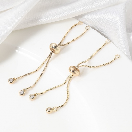 Picture of Brass Slider/Slide Extender Chain Box Chain 18K Real Gold Plated Clear Rhinestone 6.5cm long, 2 PCs