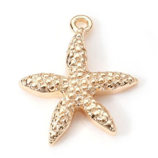 Immagine di Ottone Gioielli Oceanici Charms Stella di Mare 18K Vero Oro Placcato 17mm x 14mm, 2 Pz