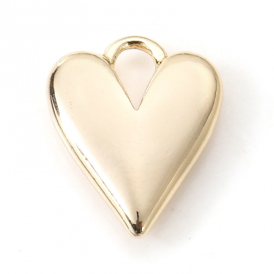 Immagine di Ottone San Valentino Charms Cuore 18K Vero Oro Placcato 3D 9.5mm x 8mm, 2 Pz