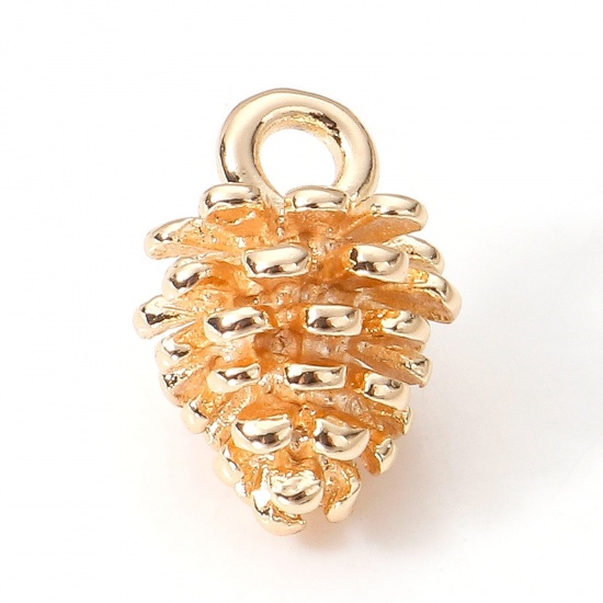 Immagine di Ottone Charms Pigna 18K Vero Oro Placcato 3D 12mm x 7.5mm, 2 Pz