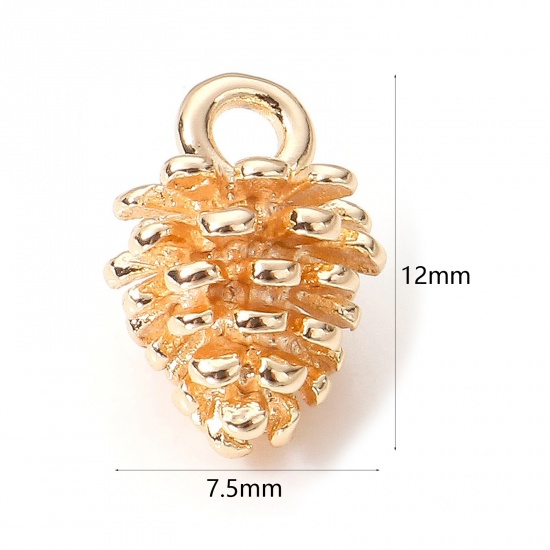 Immagine di Ottone Charms Pigna 18K Vero Oro Placcato 3D 12mm x 7.5mm, 2 Pz