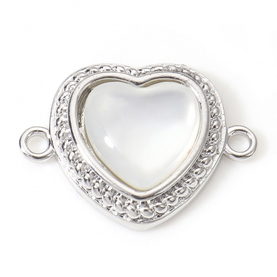 Picture of Shell & Brass Geometry Series Connectors Charms Pendants Heart Real Platinum Plated 16mm x 12mm, 2 PCs