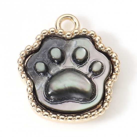 Picture of Shell & Brass Pet Memorial Charms 18K Real Gold Plated Dog Paw Claw 13.5mm x 12mm, 1 Piece