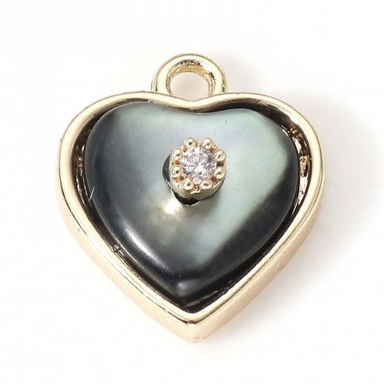 Picture of Shell & Copper Valentine's Day Charms 18K Real Gold Plated Heart 11.5mm x 10mm, 1 Piece