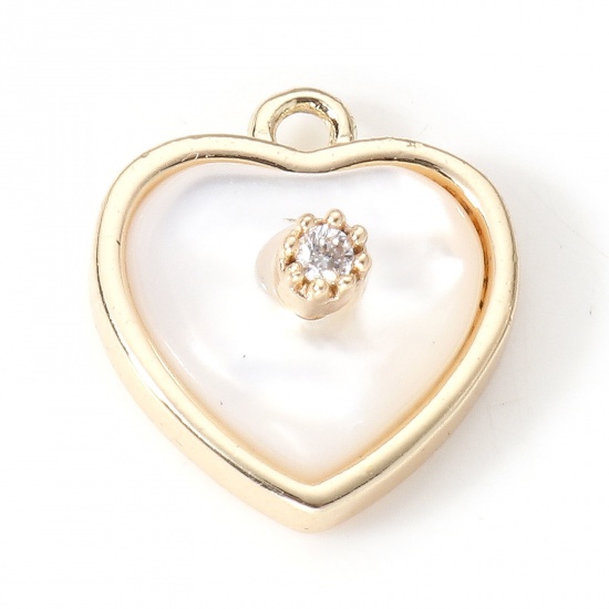 Picture of Shell & Copper Valentine's Day Charms 18K Real Gold Plated Heart 11.5mm x 10mm, 1 Piece