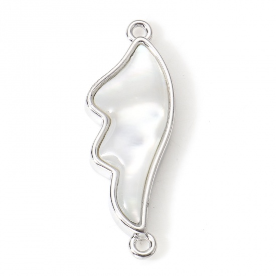 Immagine di Conchiglia + Ottone Pendenti Charms Connettori Accessori Ali Platino Placcato 26.5mm x 9.5mm, 1 Pz