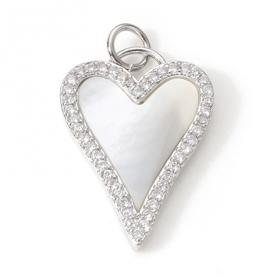 Image de Breloques La Saint Valentin en Laiton Cœur Micro Pave à Zircone Cubique Clair 24mm x 15mm, 1 Pièce