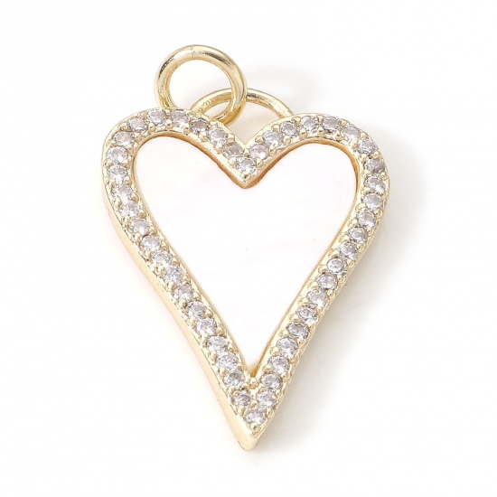 Image de Breloques La Saint Valentin en Laiton Cœur Micro Pave à Zircone Cubique Clair 24mm x 15mm, 1 Pièce