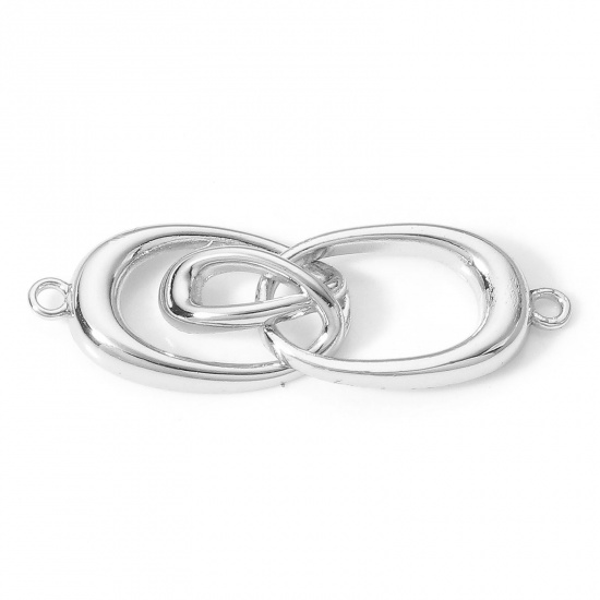 Immagine di Ottone Pendenti Charms Connettori Accessori Nodo di corda Vero Platino Placcato Filigrana 3.5cm x 1.2cm, 2 Pz