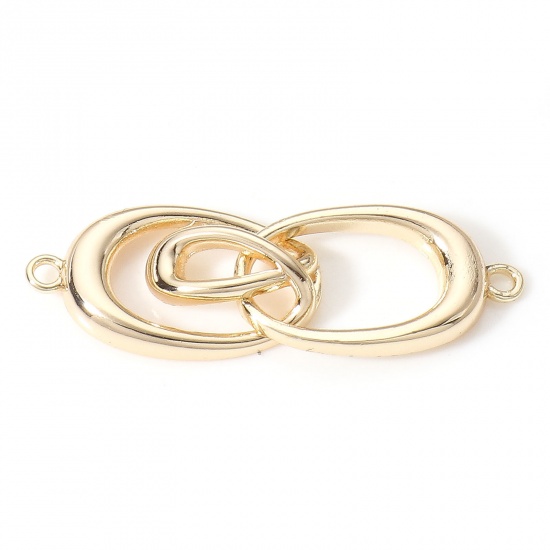 Immagine di Ottone Pendenti Charms Connettori Accessori Nodo di corda 18K Vero Oro Placcato Filigrana 3.5cm x 1.2cm, 2 Pz