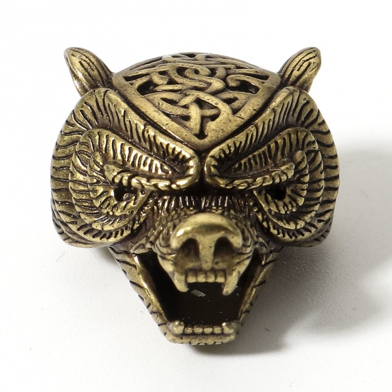 Picture of Brass Retro Spacer Beads For DIY Charm Jewelry Making Antique Bronze Wolf Carved Pattern 3D 19mm x 16mm, Hole: Approx 6mm, 1 Piece                                                                                                                            