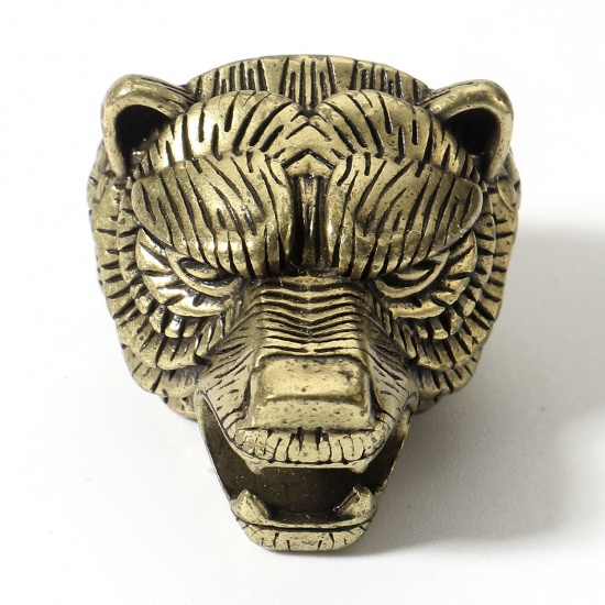 Picture of Brass Retro Spacer Beads For DIY Charm Jewelry Making Antique Bronze Wolf 3D 23mm x 19mm, Hole: Approx 6mm, 1 Piece                                                                                                                                           
