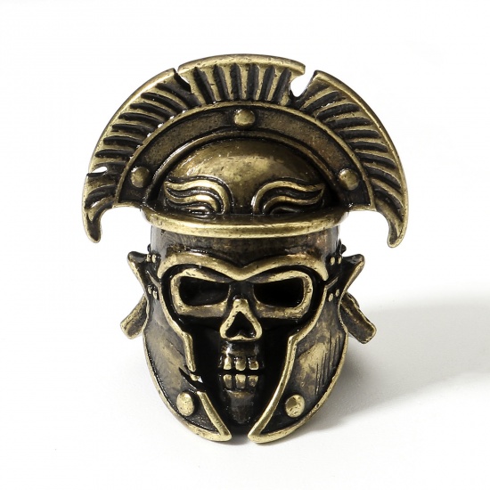 Picture of Brass Retro Spacer Beads For DIY Charm Jewelry Making Antique Bronze Skull 3D 27mm x 23mm, Hole: Approx 4mm, 1 Piece                                                                                                                                          