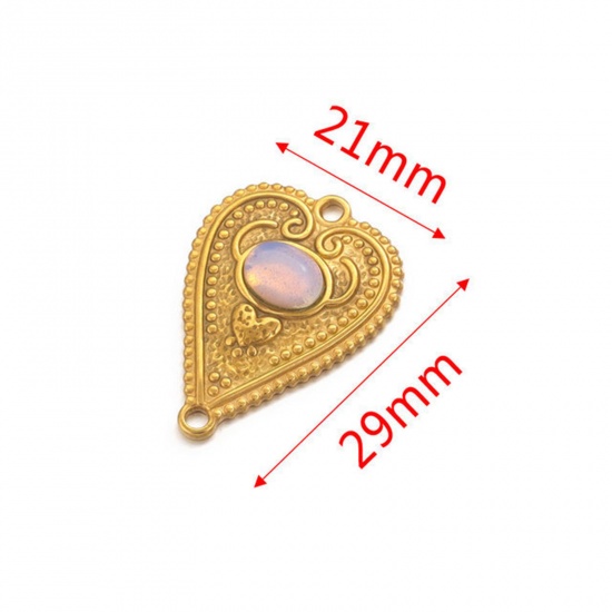 Picture of 304 Stainless Steel & Gemstone Connectors Charms Pendants 18K Gold Plated White Heart 29mm x 21mm, 1 Piece