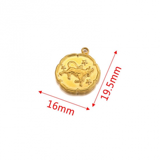 Image de Breloques en 304 Acier Inoxydable Rond Plaqué Or 18K Constellation Taureaux 16mm x 19.5mm , 2 Pcs