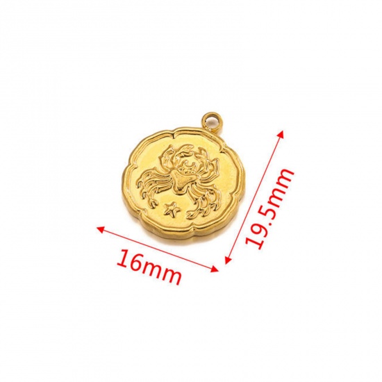 Image de Breloques en 304 Acier Inoxydable Rond Plaqué Or 18K Constellation Cancer 16mm x 19.5mm , 2 Pcs