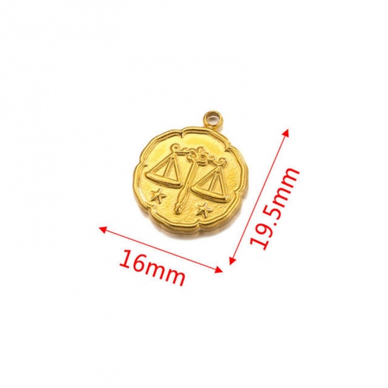 Image de Breloques en 304 Acier Inoxydable Rond Plaqué Or 18K Constellation Balance 16mm x 19.5mm , 2 Pcs