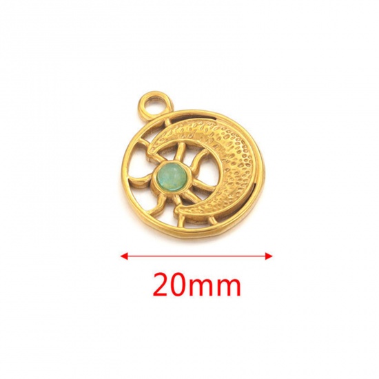 Immagine di 304 Acciaio Inossidabile & Gemma Charms Tondo Placcato Oro 18K Sole & Luna 20mm Dia., 2 Pz