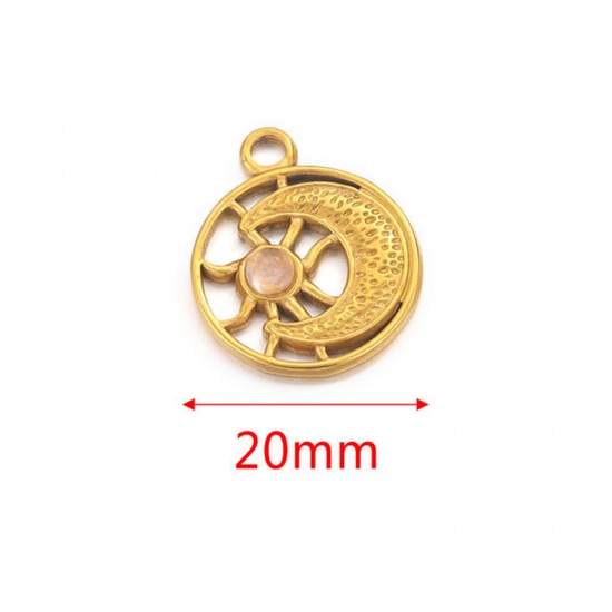 Immagine di 304 Acciaio Inossidabile & Gemma Charms Tondo Placcato Oro 18K Sole & Luna 20mm Dia., 2 Pz