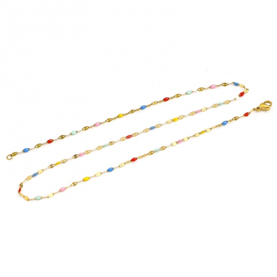 Picture of 304 Stainless Steel Lips Chain Necklace For DIY Jewelry Making Gold Plated Multicolor Enamel 44.5cm(17 4/8") long, Chain Size: 2mm, 1 Piece