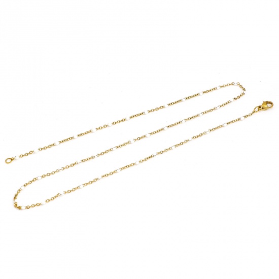 Bild von 304 Edelstahl Gliederkette Kette Halskette Vergoldet Weiß Emaille 45cm lang, Kettengröße: 2mm, 1 Strang