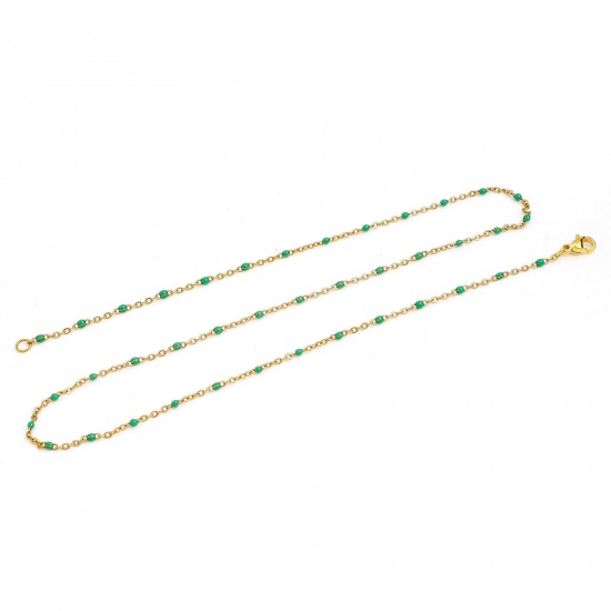 Bild von 304 Edelstahl Gliederkette Kette Halskette Vergoldet Grün Emaille 45cm lang, Kettengröße: 2mm, 1 Strang