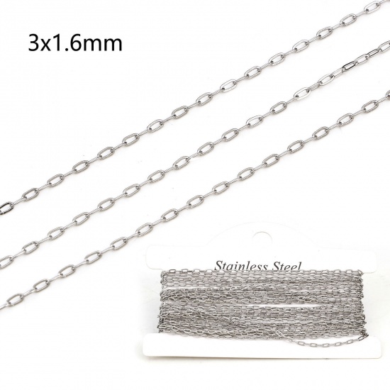 Picture of 304 Stainless Steel Link Cable Chain For Handmade DIY Jewelry Making Findings Silver Tone 1.6mm, 1 Roll (Approx 3 M/Roll)