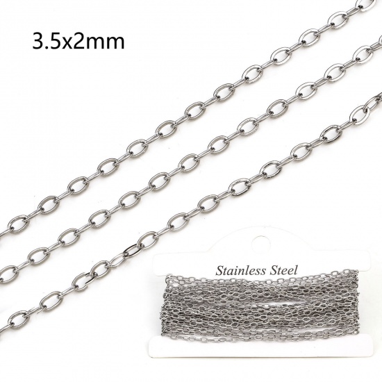 Picture of 304 Stainless Steel Link Cable Chain For Handmade DIY Jewelry Making Findings Silver Tone 3.5x2mm, 1 Roll (Approx 3 M/Roll)