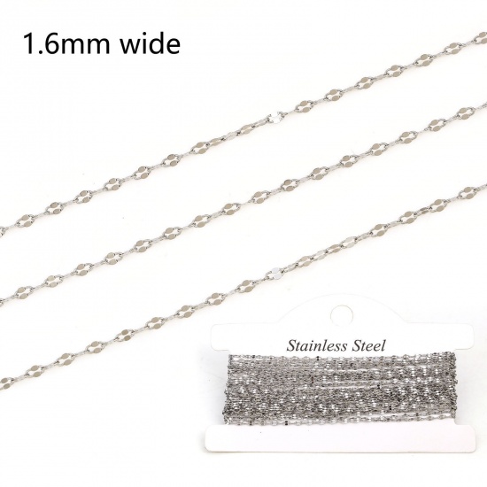 Picture of 304 Stainless Steel Lips Chain For Handmade DIY Jewelry Making Findings Silver Tone 1.6mm, 1 Roll (Approx 3 M/Roll)