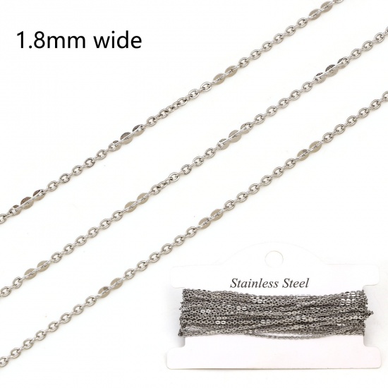 Picture of 304 Stainless Steel Carambola Chain For Handmade DIY Jewelry Making Findings Silver Tone 1.8mm, 1 Roll (Approx 3 M/Roll)