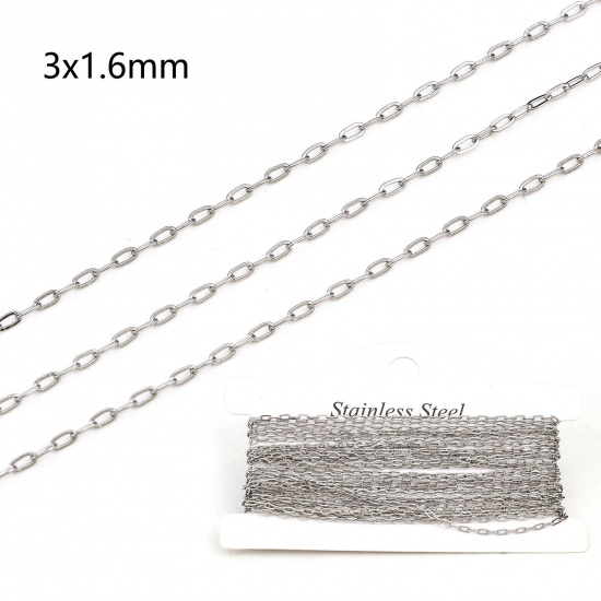 Picture of 304 Stainless Steel Link Cable Chain For Handmade DIY Jewelry Making Findings Silver Tone 1.6mm, 1 Roll (Approx 5 M/Roll)