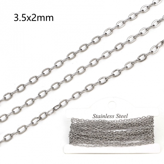 Picture of 304 Stainless Steel Rolo Chain For Handmade DIY Jewelry Making Findings Silver Tone 3.5x2mm, 1 Roll (Approx 5 M/Roll)