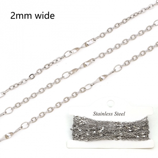 Picture of 304 Stainless Steel Twisted Stick Chain For Handmade DIY Jewelry Making Findings Silver Tone 2mm, 1 Roll (Approx 5 M/Roll)