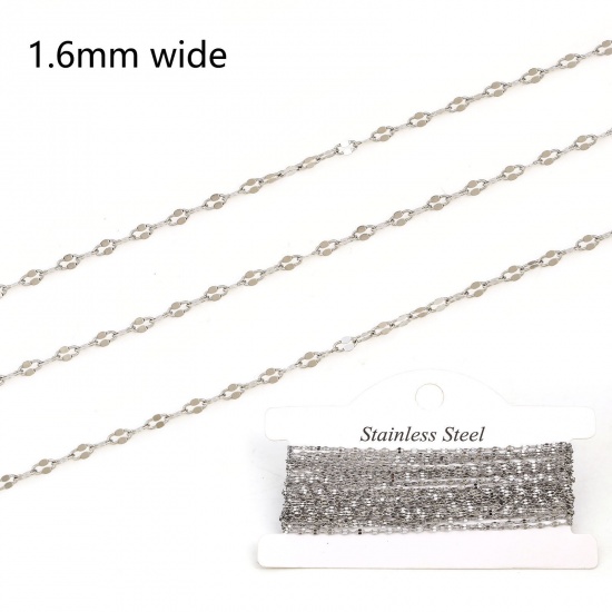 Picture of 304 Stainless Steel Lips Chain For Handmade DIY Jewelry Making Findings Silver Tone 1.6mm, 1 Roll (Approx 5 M/Roll)