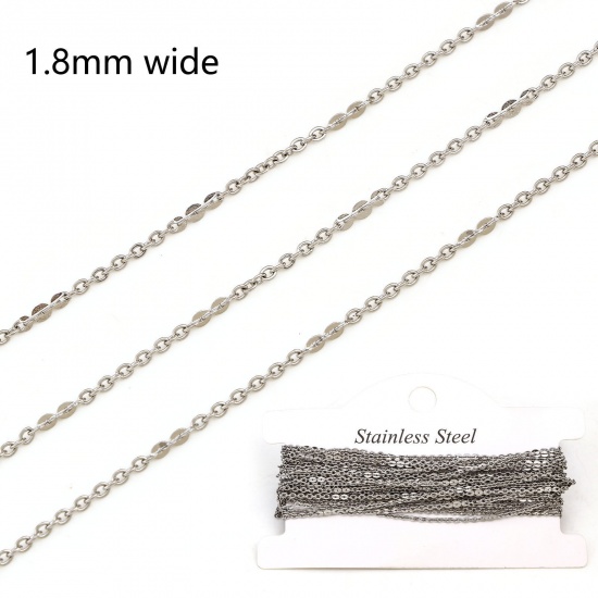 Picture of 304 Stainless Steel Carambola Chain For Handmade DIY Jewelry Making Findings Silver Tone 1.8mm, 1 Roll (Approx 5 M/Roll)