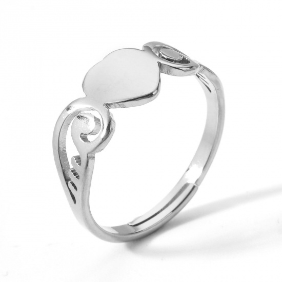 Immagine di 2 Pz 304 Acciaio Inossidabile Aperto Regolabile Anello Tono Argento Cuore Ali 16.9mm (taglia di US: 6.5)