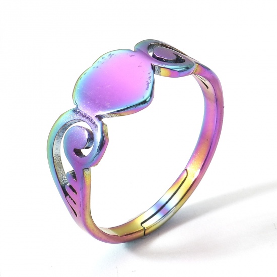 Immagine di 2 Pz Placcatura Sottovuoto PVD Ecologica 304 Acciaio Inossidabile Aperto Regolabile Anello Colore Arcobaleno Placcato Cuore Ali 16.9mm (taglia di US: 6.5)