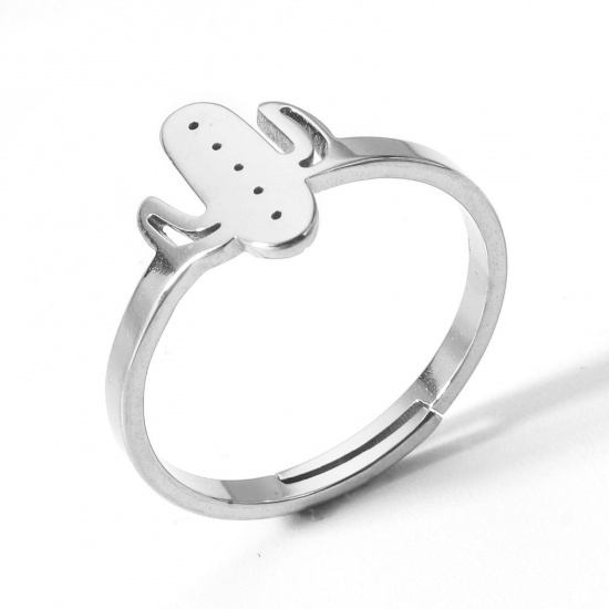 Immagine di 2 Pz 304 Acciaio Inossidabile Aperto Regolabile Anello Tono Argento Cactus 16.9mm (taglia di US: 6.5)