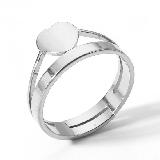 Picture of 2 PCs 304 Stainless Steel Open Adjustable Rings Silver Tone Heart 16.9mm(US Size 6.5)