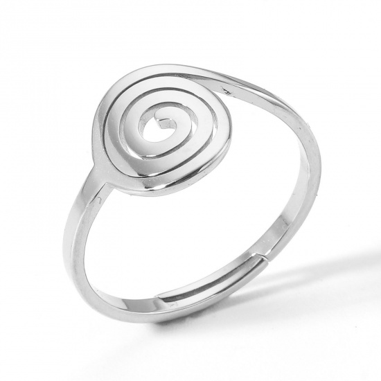 Immagine di 2 Pz 304 Acciaio Inossidabile Aperto Regolabile Anello Tono Argento Spirale 16.9mm (taglia di US: 6.5)