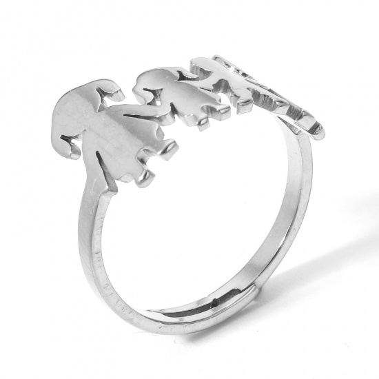 Picture of 2 PCs 304 Stainless Steel Open Adjustable Rings Silver Tone Girl 16.9mm(US Size 6.5)